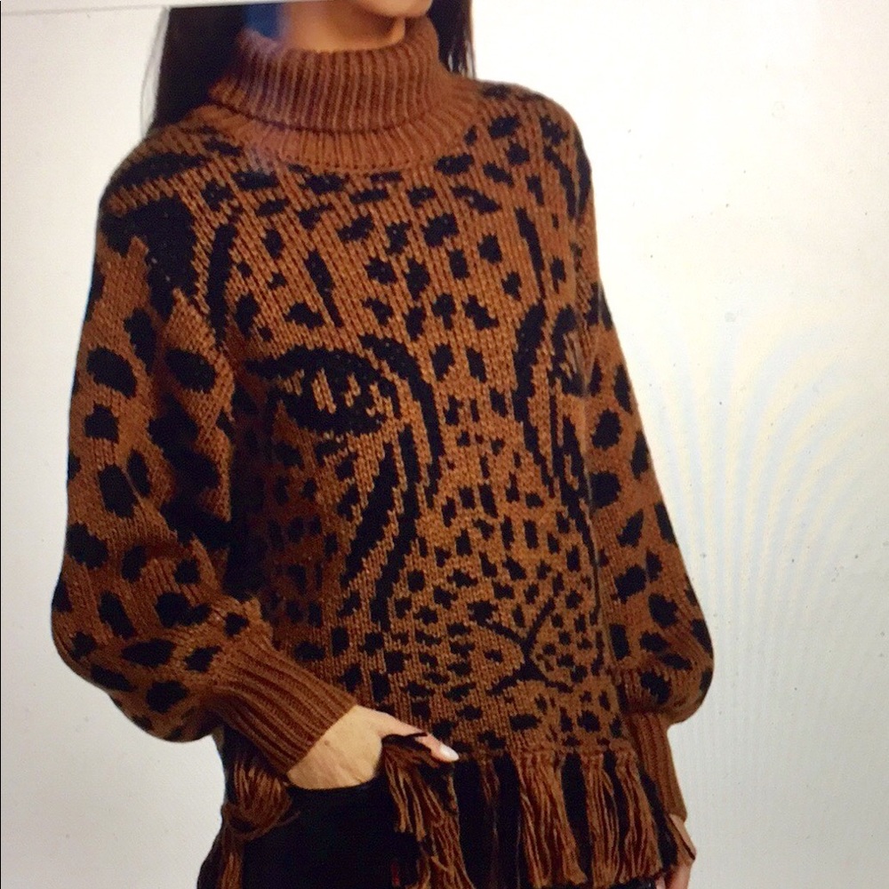 FARM Rio Leopard Fringe Sweater